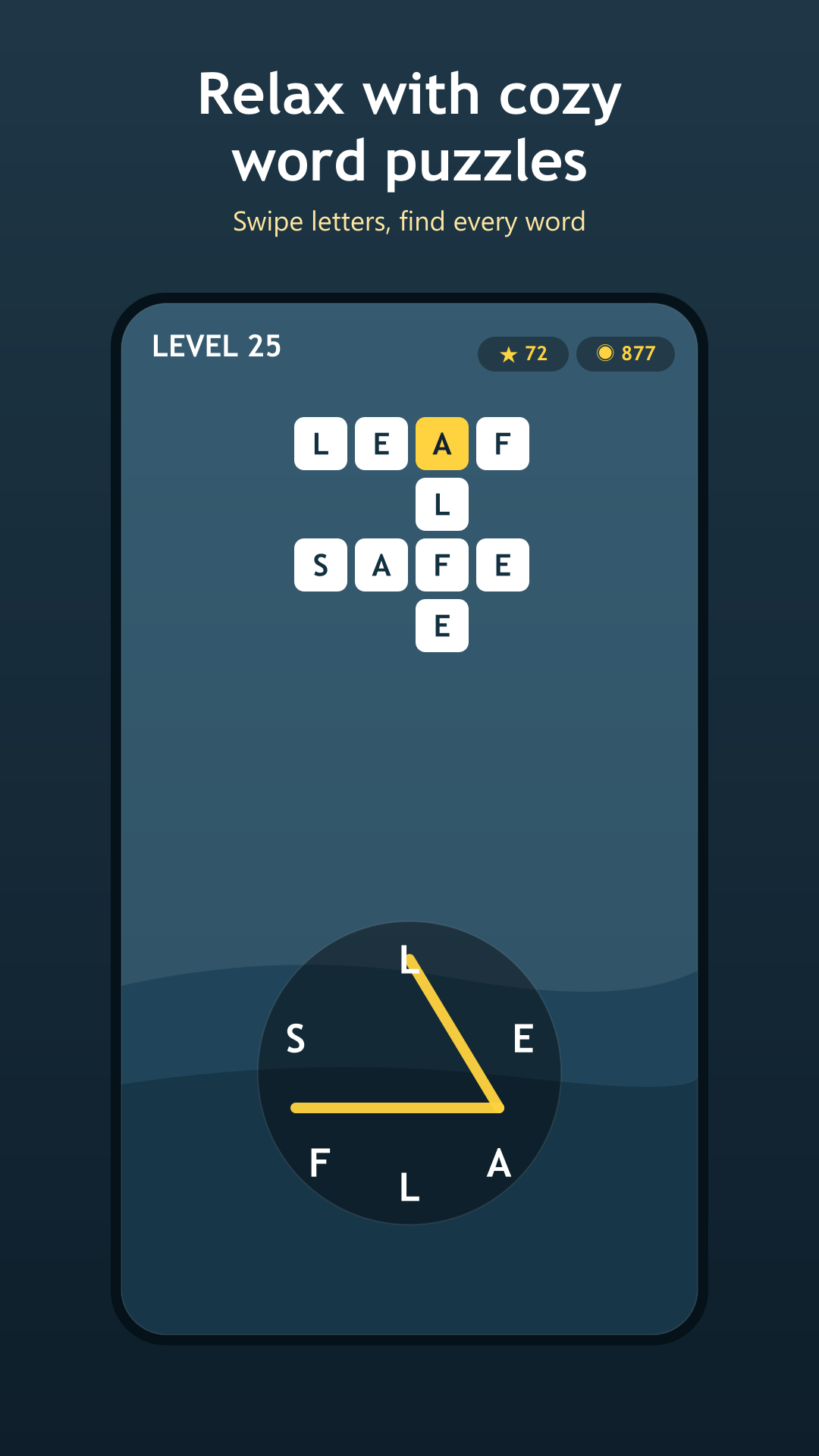 Wordnap gameplay: letter wheel and crossword